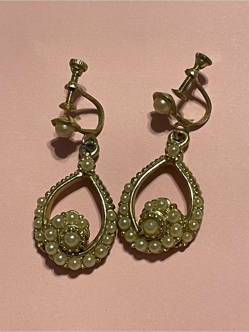 Vintage Costume Faux Pearl Screw Back Earrings #0239 ❤️‍🔥